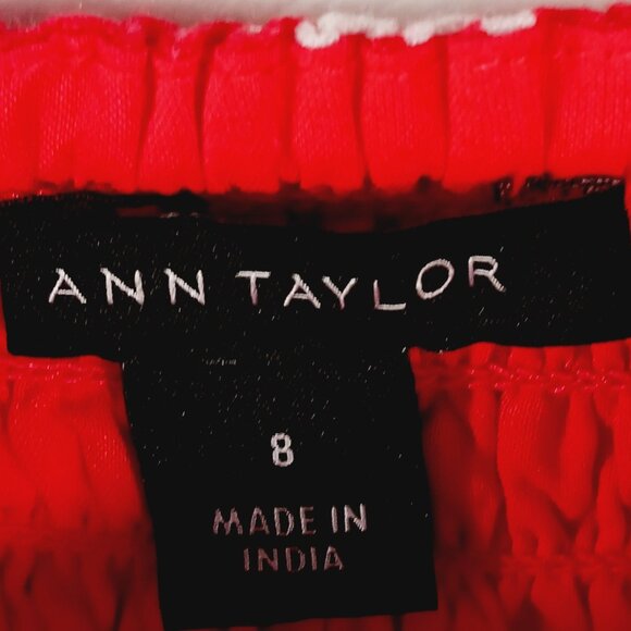 Ann Taylor, Top, Red with White Leaf Print, Square Neck, Puffed Sleeves, Size 8 - Picture 2 of 15